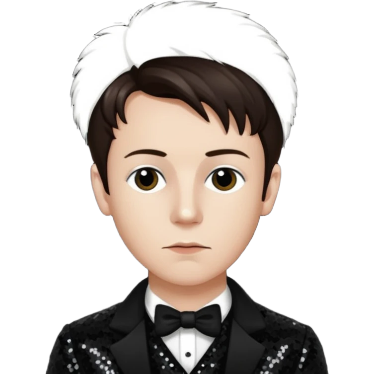 Arthur Rimbaud with dark brown hair, black sequin outfit  emoji
