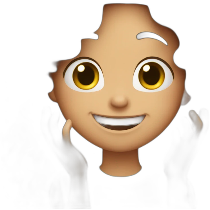 Brunette girl with king wavy hair laughing while covering her mouth  emoji