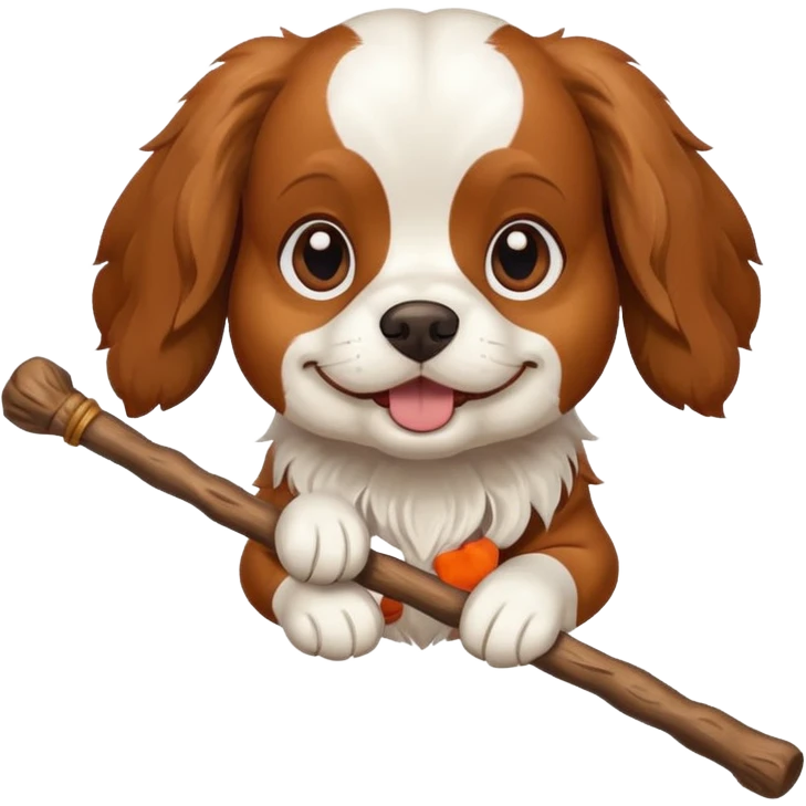 A cavalier dog with a stick emoji