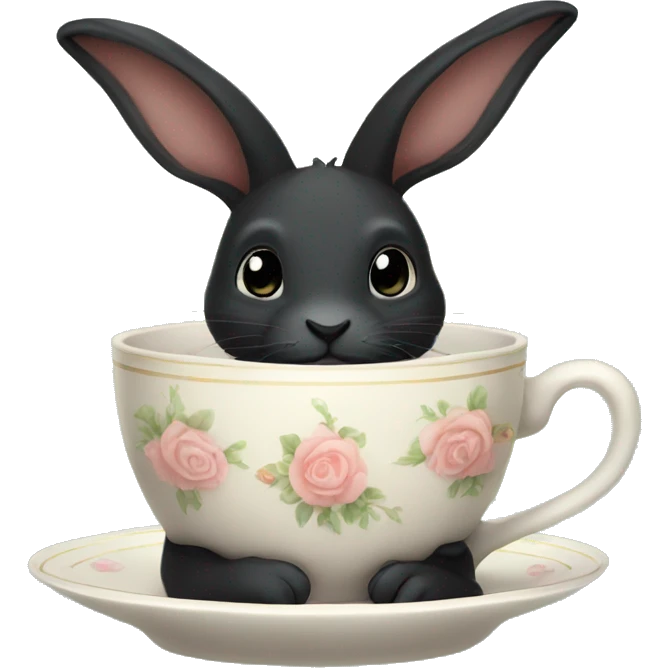 Black rabbit sat in teacup emoji