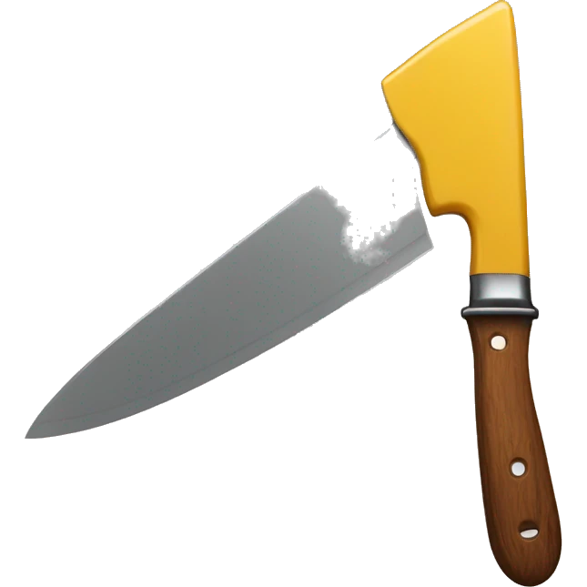 a knife with a wooden handle and the blade is only dripping mustard emoji