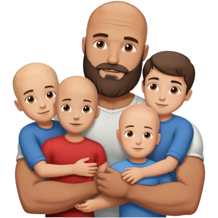 Muscular Bald man with a beard crazy in love with his young brunette wife and 3 sons emoji