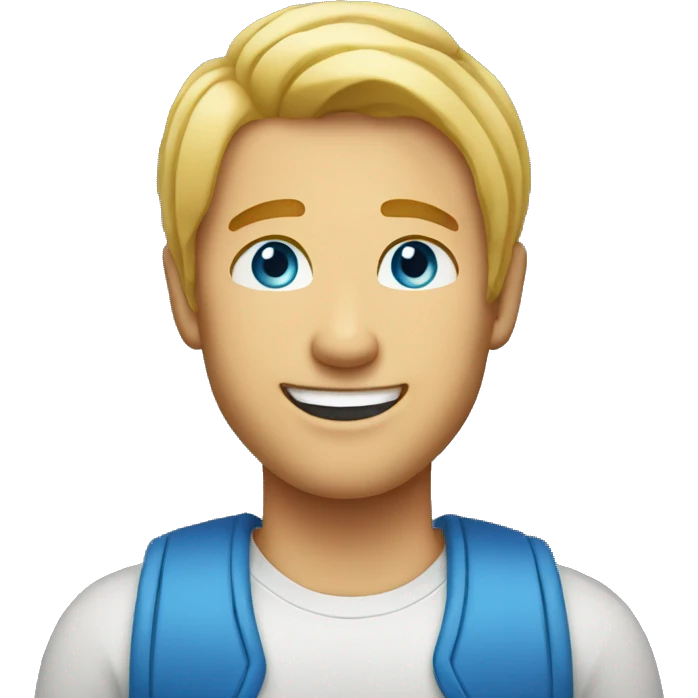 man with blond hair blue eyes smiling with dimples emoji