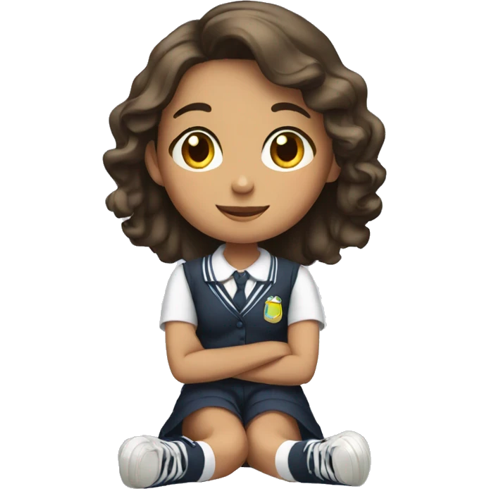 A young girl in a school uniform sitting legs crossed  emoji