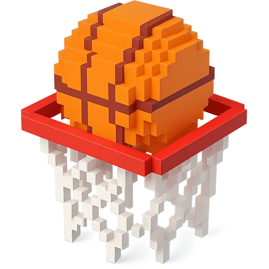 Voxel-style basketball in a net, variation 6 emoji
