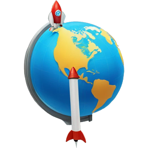blue globe with a rocket orbit around it emoji
