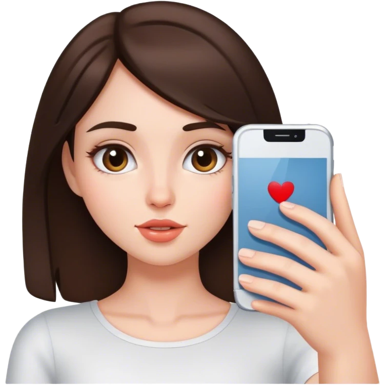 A brunette girl takes a selfie emoji