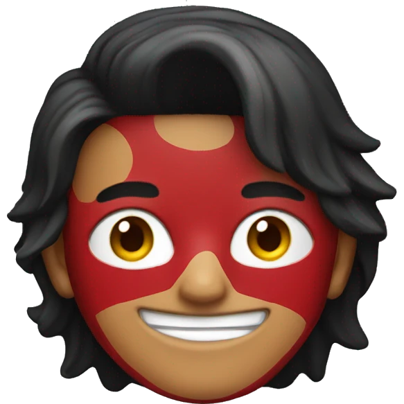 smiling boy in red sweater in batman mask emoji