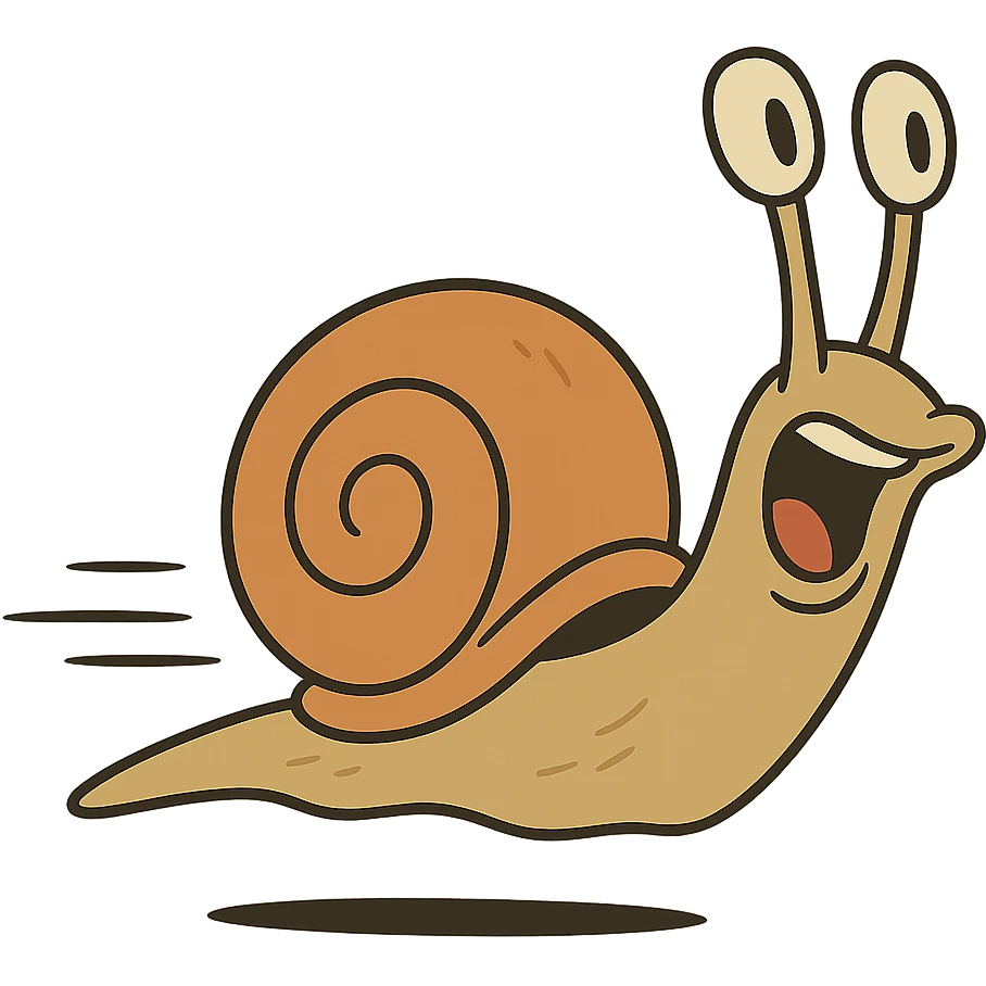 a fast snail, cartoon style, dynamic motion lines emoji