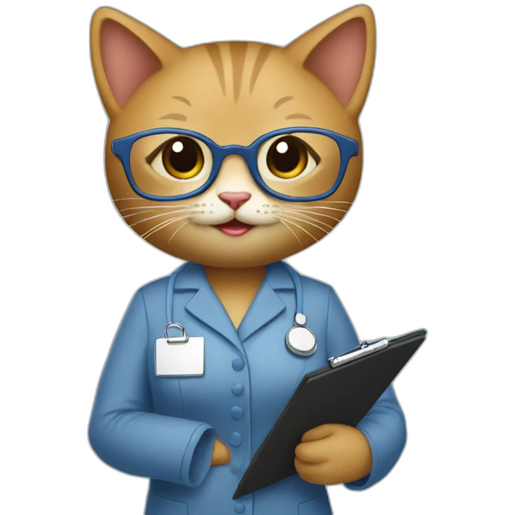 Kitty therapist in pantsuit with clipboard and glasses emoji