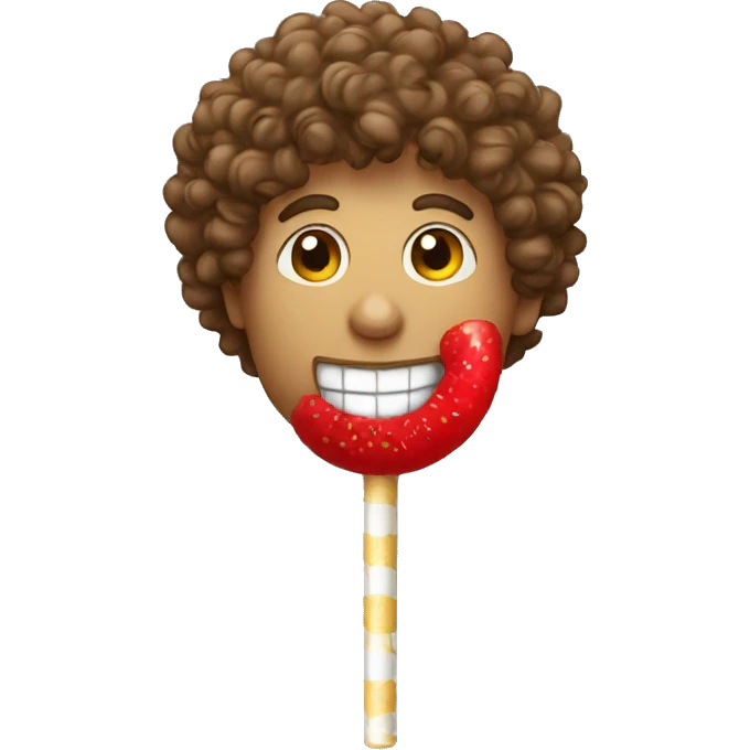 Guy with curly hair licking a lollipop emoji