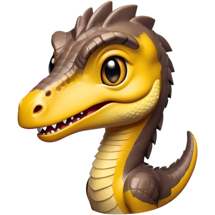 Cinematic Cute jurassic park Velociraptor Portrait Emoji, Head tilted playfully with a cheeky smirk, featuring a compact, agile form with smooth, dark scales and softened, expressive eyes that sparkle with mischievous charm, Simplified yet irresistibly adorable features, highly detailed, glowing with a warm, inviting prehistoric glow, high shine, affectionate and lively, stylized with a touch of whimsical dinosaur mischief, soft glowing outline, capturing the essence of a playful jurassic park Velociraptor that seems as if it could sprint out of the screen into your heart! emoji