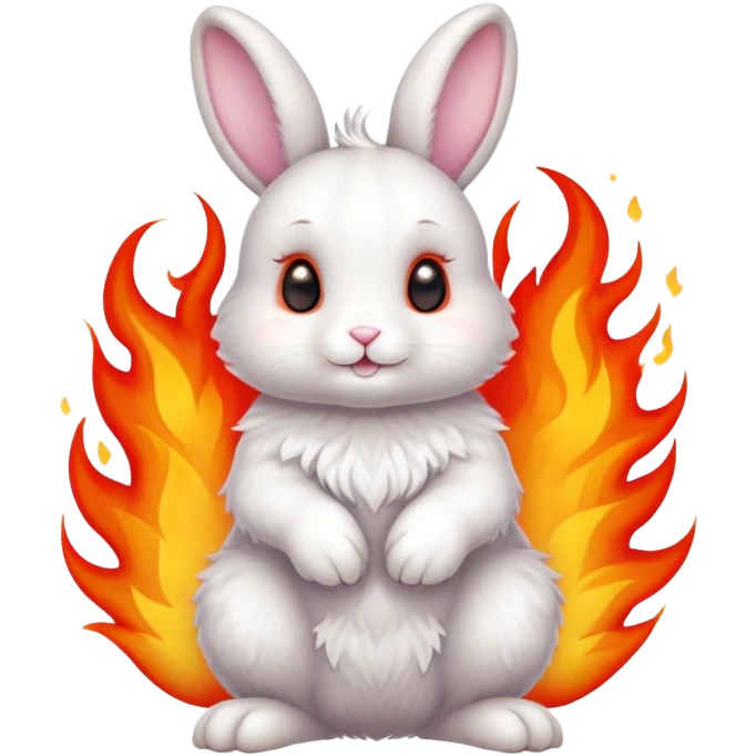 Cute bunny rabbit with flame paws, fiery feet, adorable face emoji