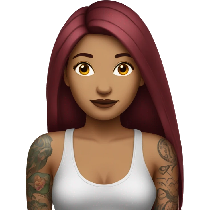 Tattooed woman with long straight burgundy hair emoji