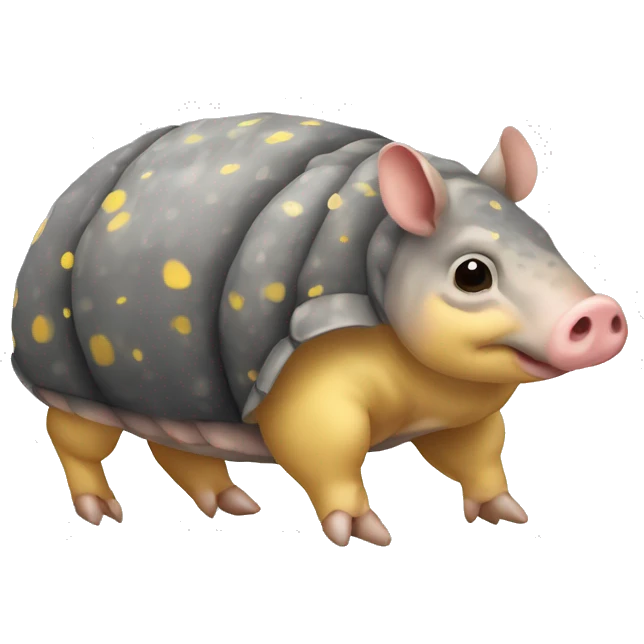 Mottled gray brown chubby armadillo pig with yellow and black spots and cute tiny eyes emoji