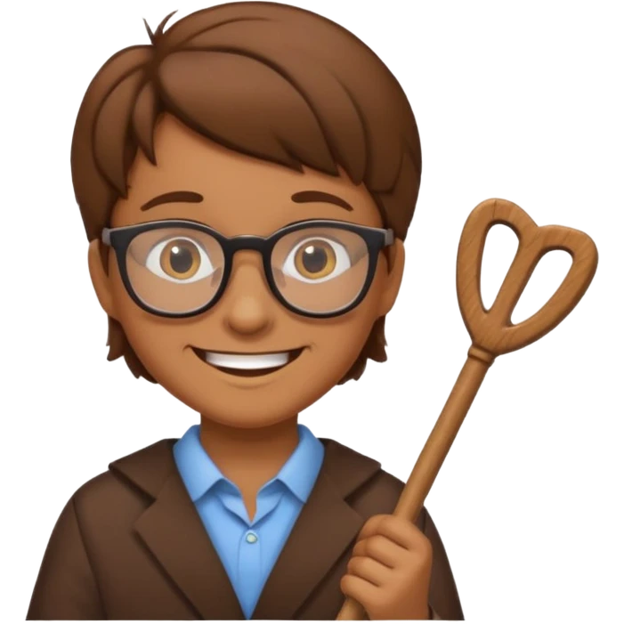 A cartoon character teaching with stick emoji