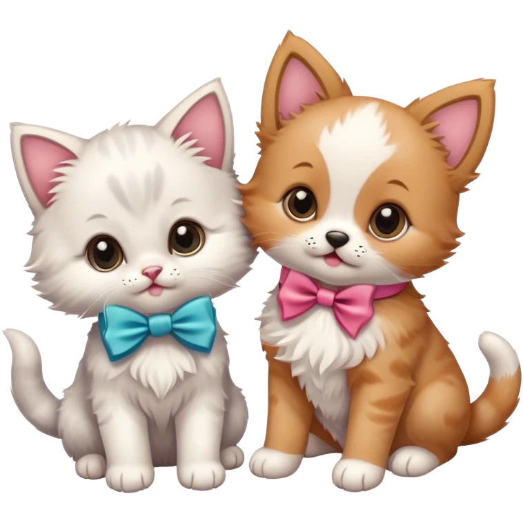 kitten and puppy with a bow emoji