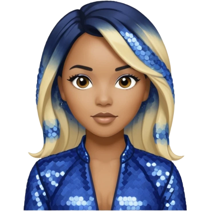 LeToya Luckett with long black hair blonde hair, indigo sequin outfit emoji