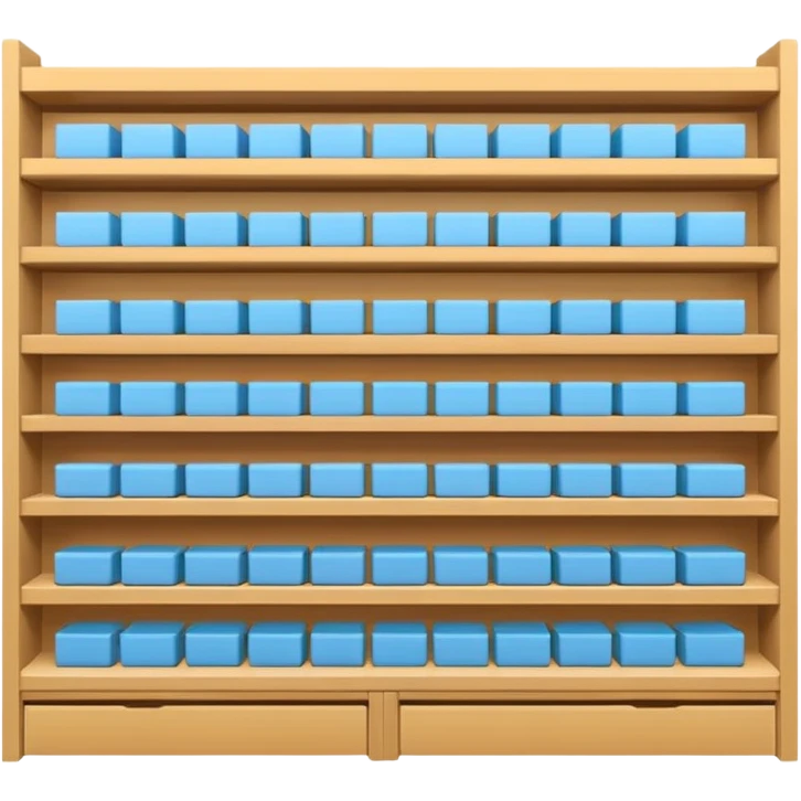 "Minimalist Japanese shelf display, products aligned identically in horizontal rows, each item repeated directly behind the other (multiple units in depth), vertically varied by type, clean spacing, precise symmetry, soft neutral lighting, front-facing packages, ultra-detailed." emoji