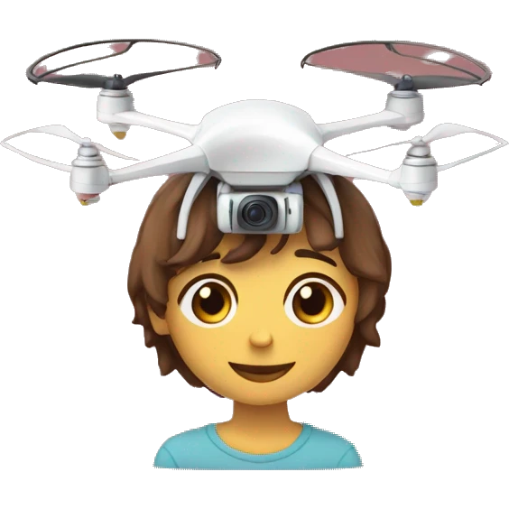 Chico con una mochila, con un drone y un perro emoji