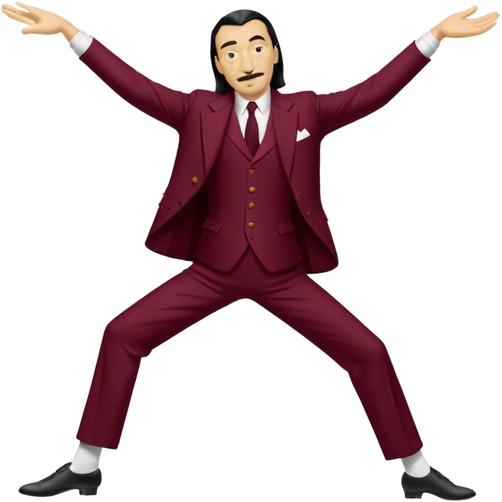 the word "DALI" written in white on a bordeaux red background, where the letters are dancing emoji