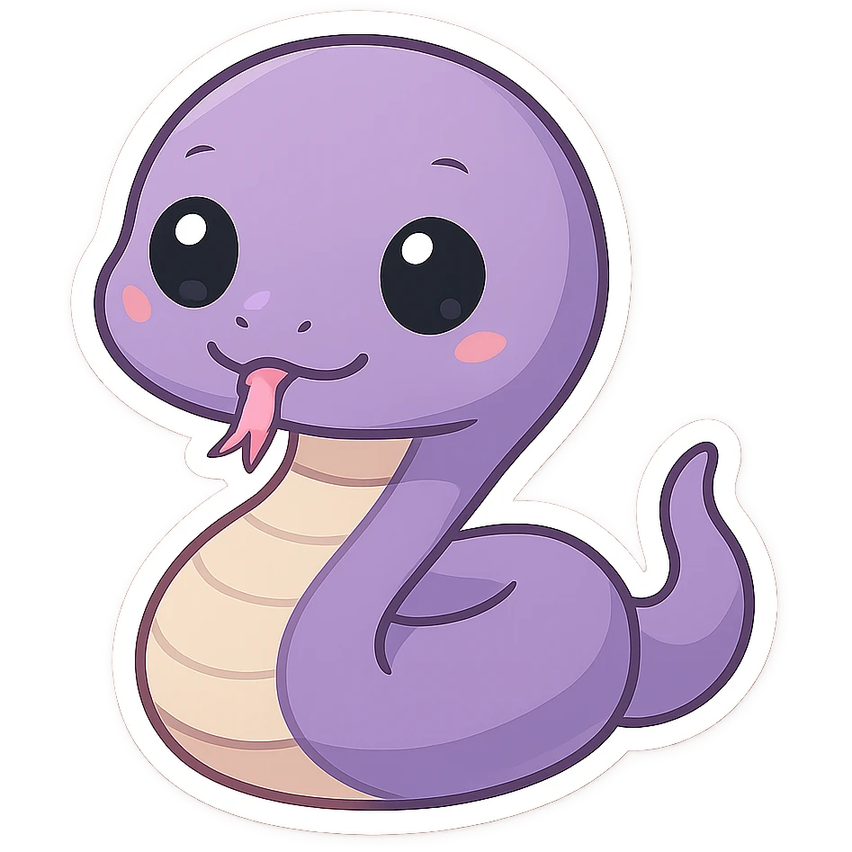 cute purple snake with big eyes, cartoon style emoji