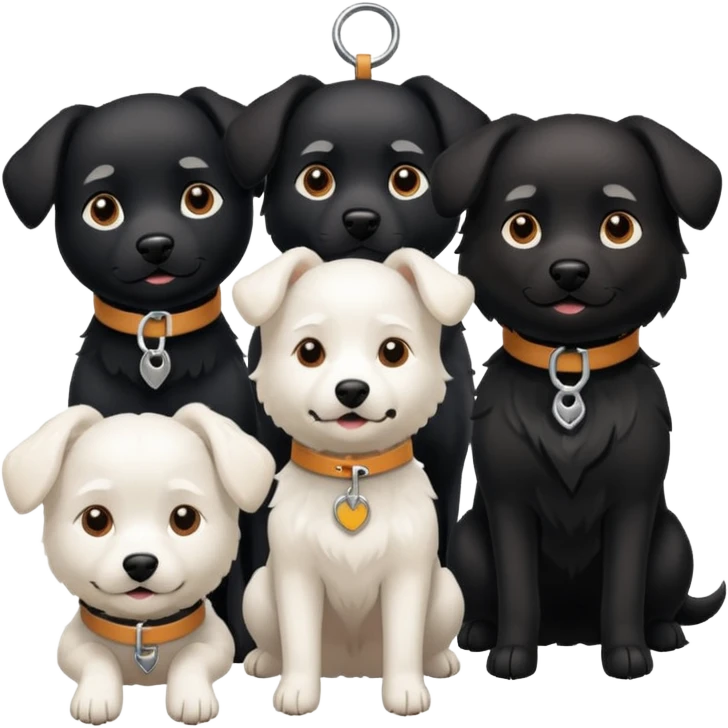 Four white dogs hanging a black dog with a collar emoji