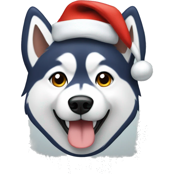 A husky dog wearing a Santa hat emoji