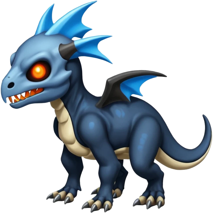 Shiny Dark Black And Blue Duskull-Cubone-Salandit-Fakémon-hybrid-creature (full body)  emoji