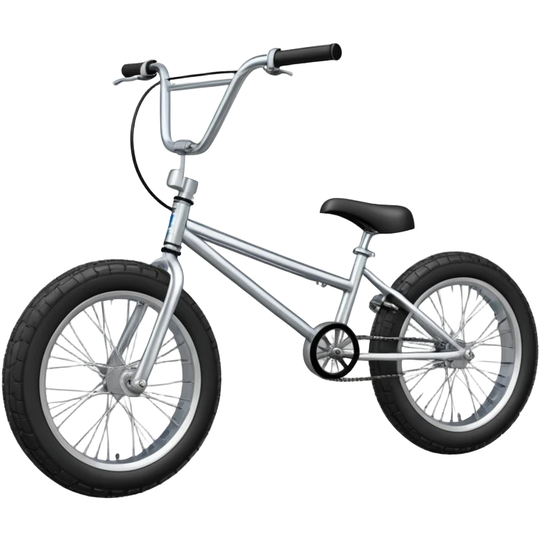 BMX bike with chrome frame, side view, small wheels with fat tires, high rise handlebars, pegs on axles, iOS emoji style emoji
