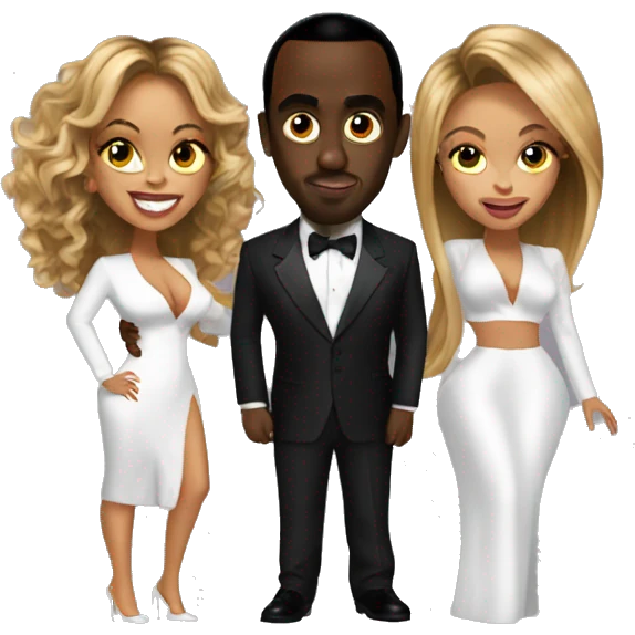 P diddy with beyonce and 2 baby oil emoji