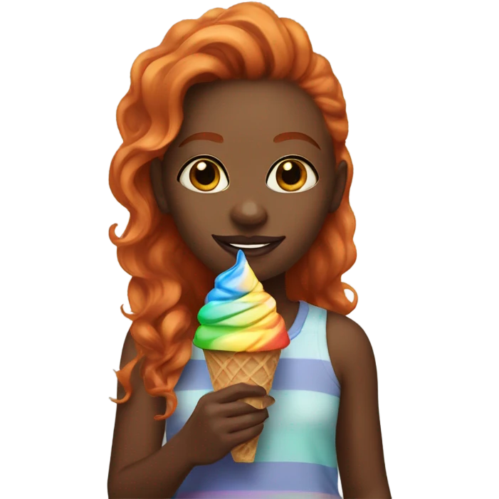  black girl with ginge hair eating rainbow icecream emoji