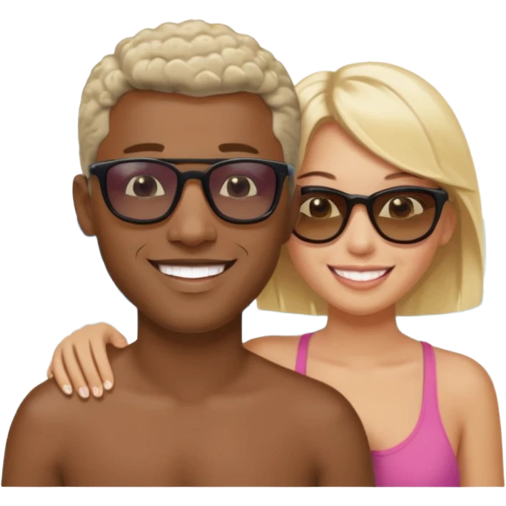 Black man with short salt n pepper hair with younger blonde  both smiling on beach   emoji