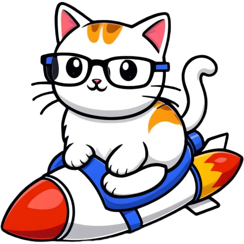 cat wearing glasses sitting on a rocket emoji