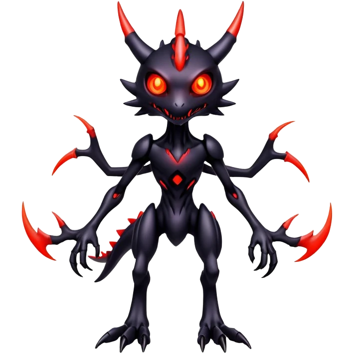 futuristic dark shadowy evil neon-glowing warm-colored Fakémon-Digimon-hybrid-creature (full body) emoji