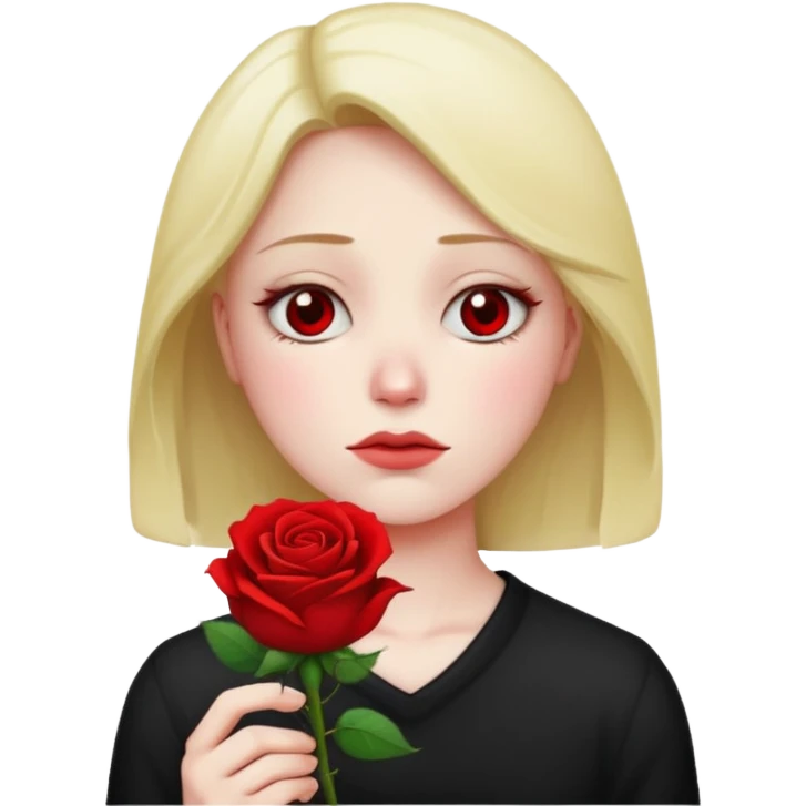 una faccina emoji triste che porge una rosa di fronte emoji