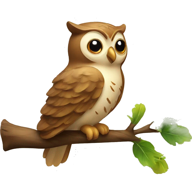 An owl on a branch that has a wind chime on it emoji