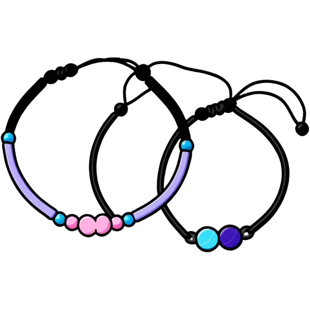 Two beaded friendship, bracelets that have pink blue and purple emoji