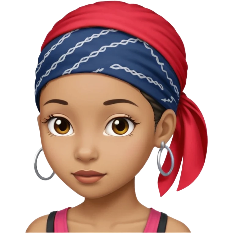 black girl with bandanna on head thats a bit skinny and short ponytail at back emoji