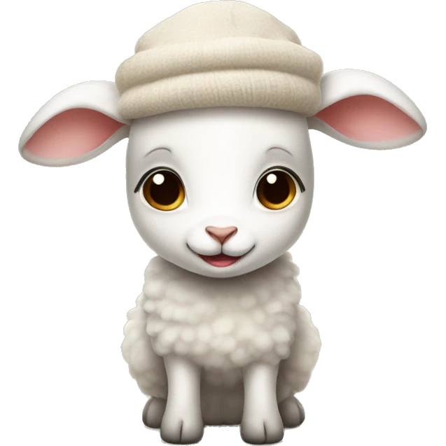 Cute baby ewe wearing rabbit hat emoji