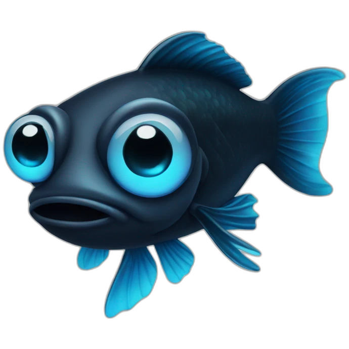 Black fish with neon blue eyes emoji
