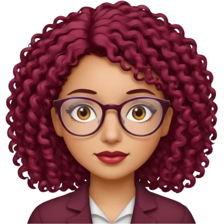 hispanic women with brown eyes and clear glasses and burgundy curly hair emoji