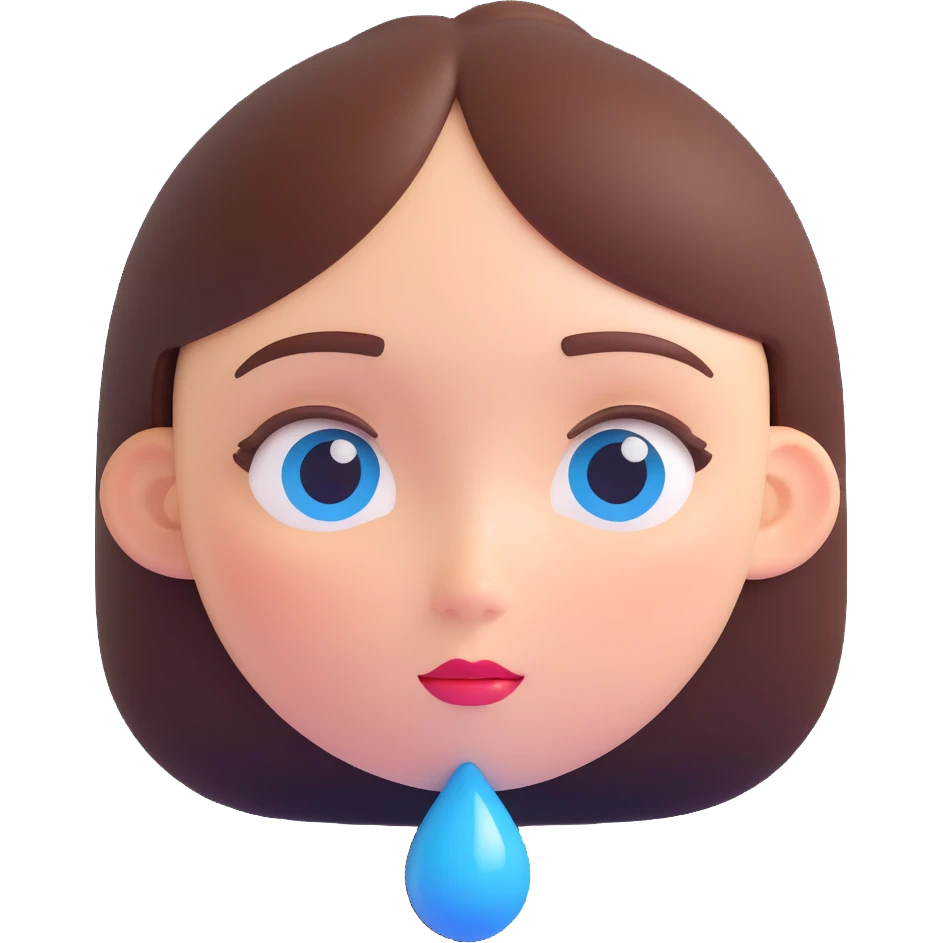 sad woman, round face, blue teardrop, simple features emoji