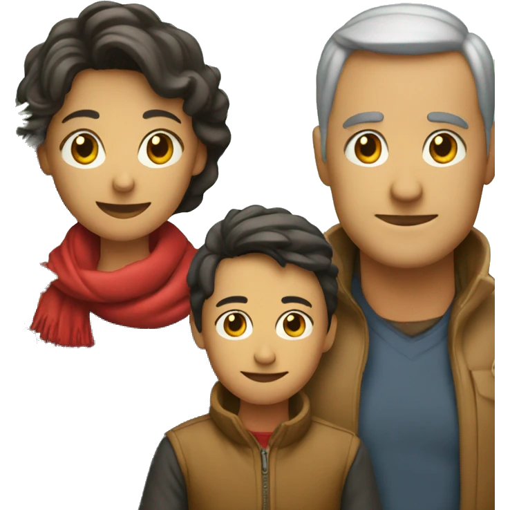Father mother and son around a christmas tree emoji