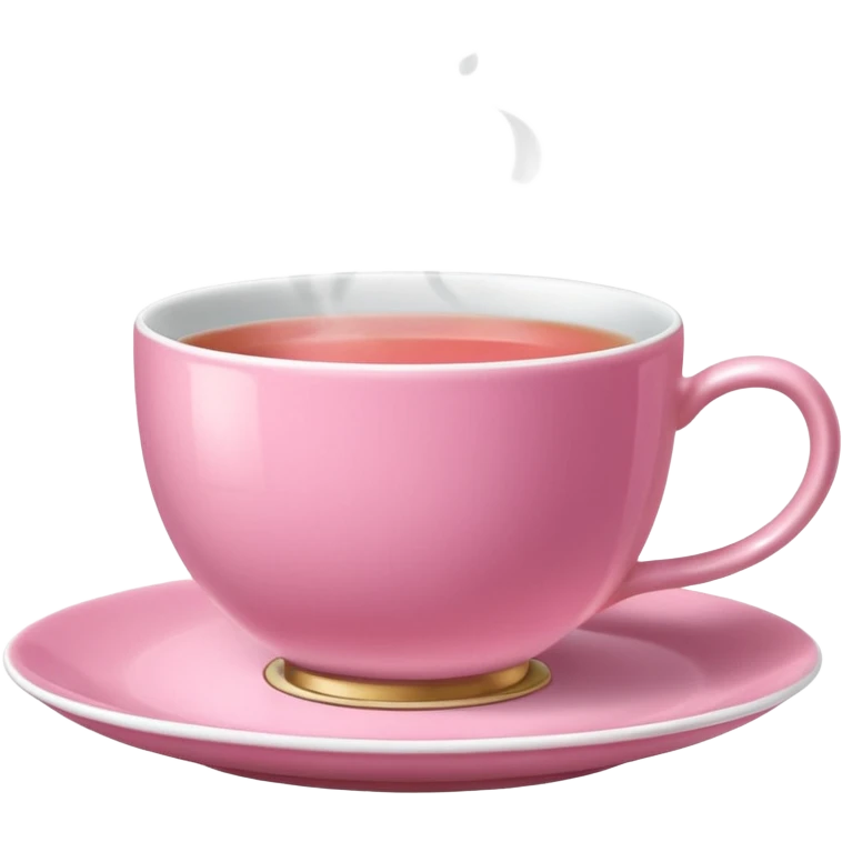 strong pink teacup filled with tea, placed on a matching pink saucer, with gentle steam rising from the cup.  emoji