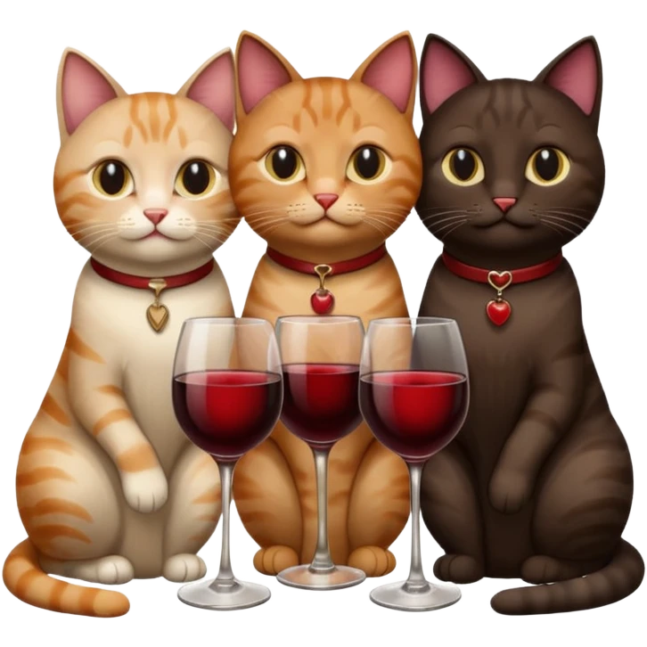 три кошки черная,коричневая,бежевая с бокалом вина emoji