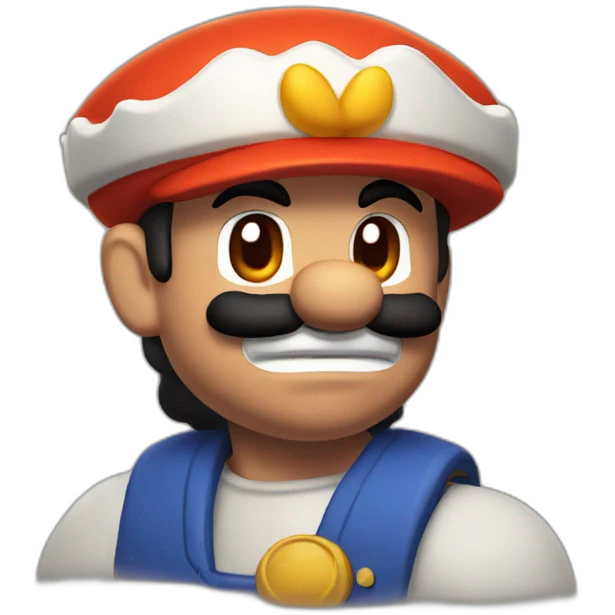 Mario with snow white skin, his hat is burnt red with a red-orange brim emoji