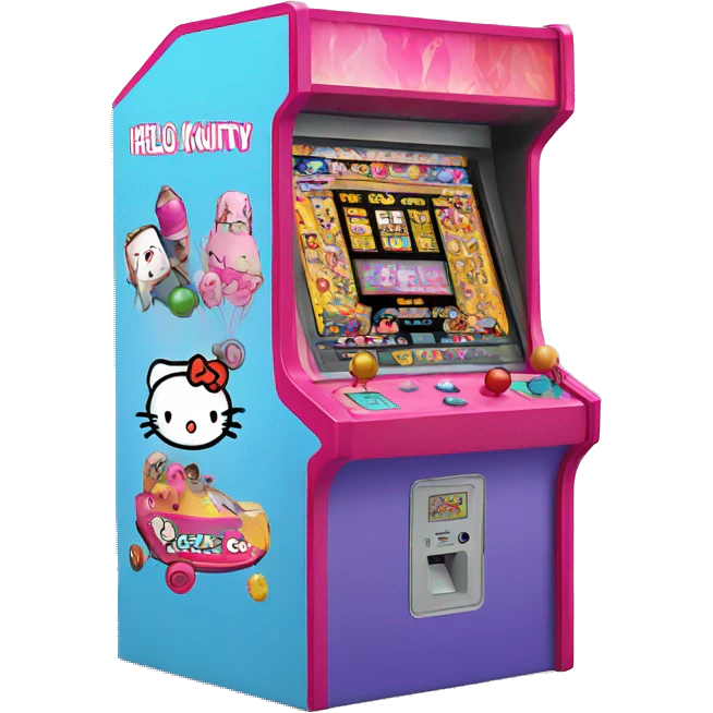 An arcade machine with hello kitty toys  emoji