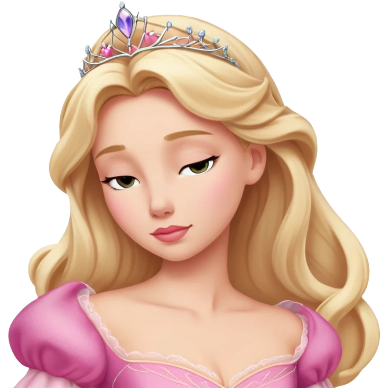 extremely simplified Aurora Sleeping Beauty, basic pink ball gown, simple blonde hair, absolute minimum details, slightly zoomed out view emoji