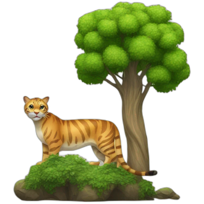 a big cat with a tree beside emoji